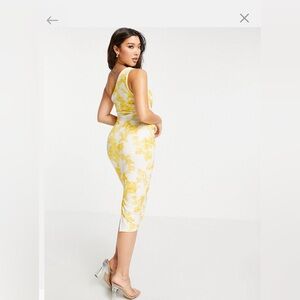 8434 Yellow Ruffle One Shoulder Pencil Dress